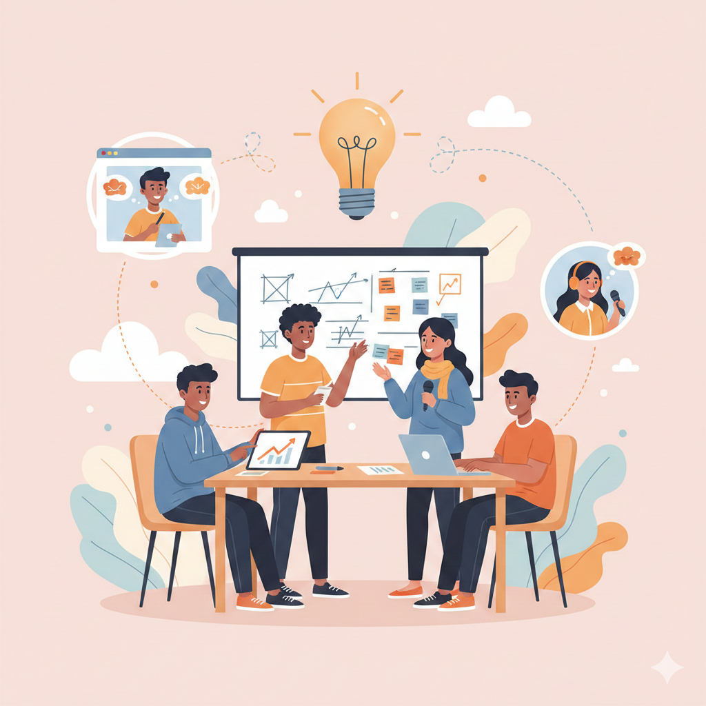 Spark of an idea — students brainstorming in a summer workshop